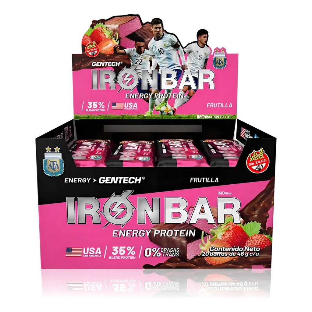 Barritas Proteicas Iron Bar sabor Frutilla x 46grs x 20u - Gentech