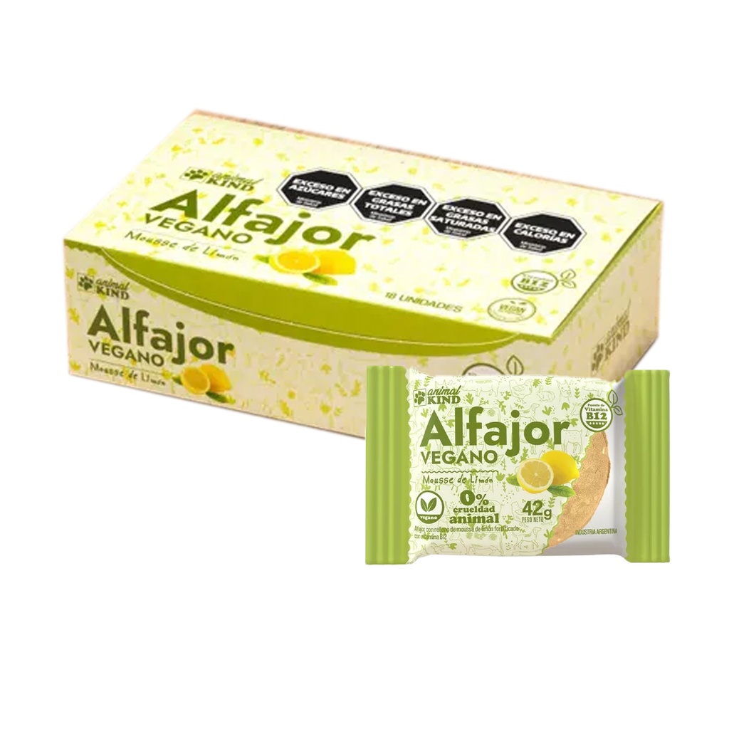 Alfajor Vegano Mousse Limon Animal Kind x 42gr x 18u x 12 cajas 
