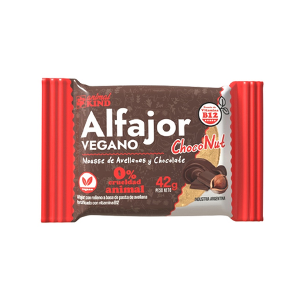 Alfajor Vegano Mousse Avellana Animal Kind x 42gr x 18u x 4 cajas 