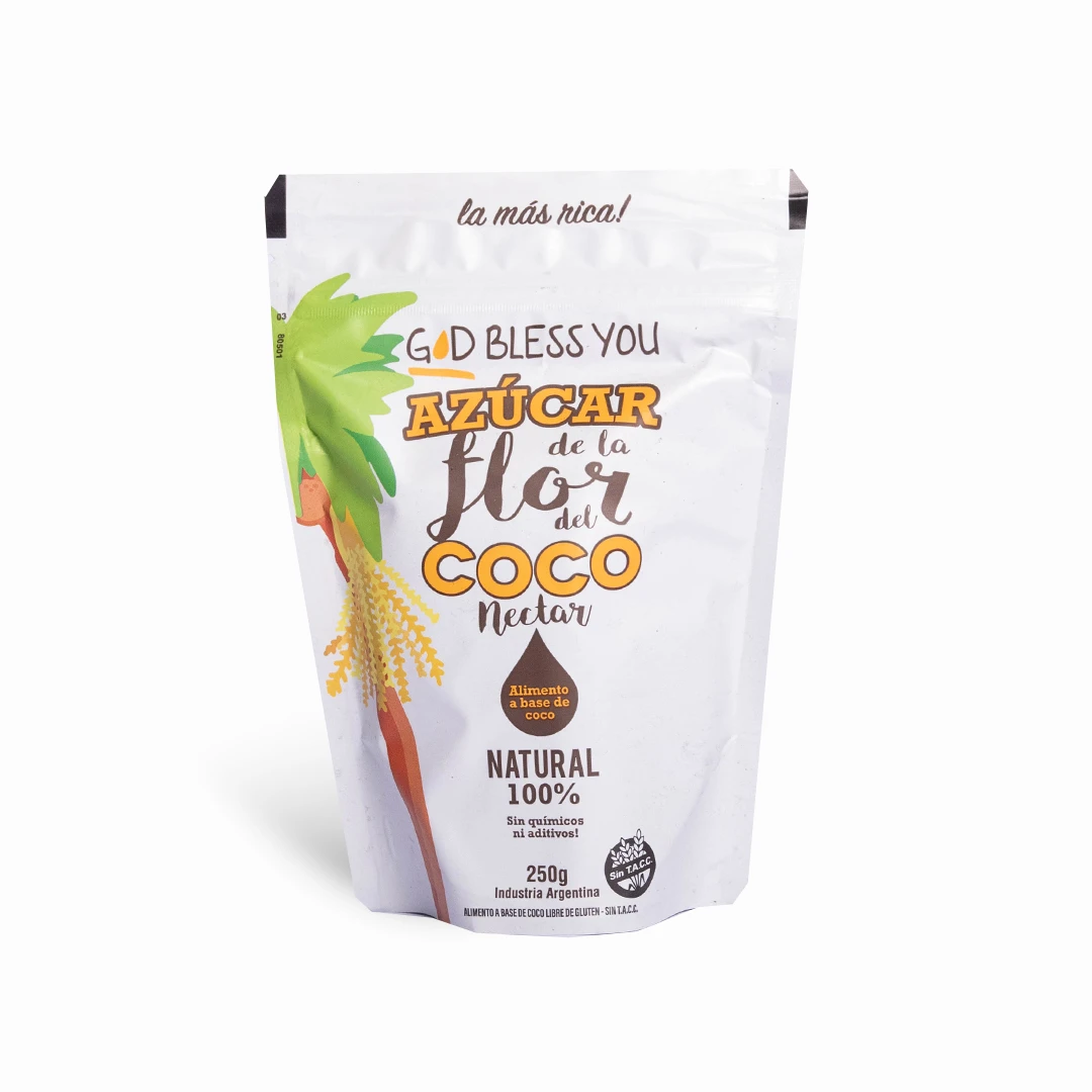 Azucar de la flor de coco Doypack God Bless You 250grs x 12u