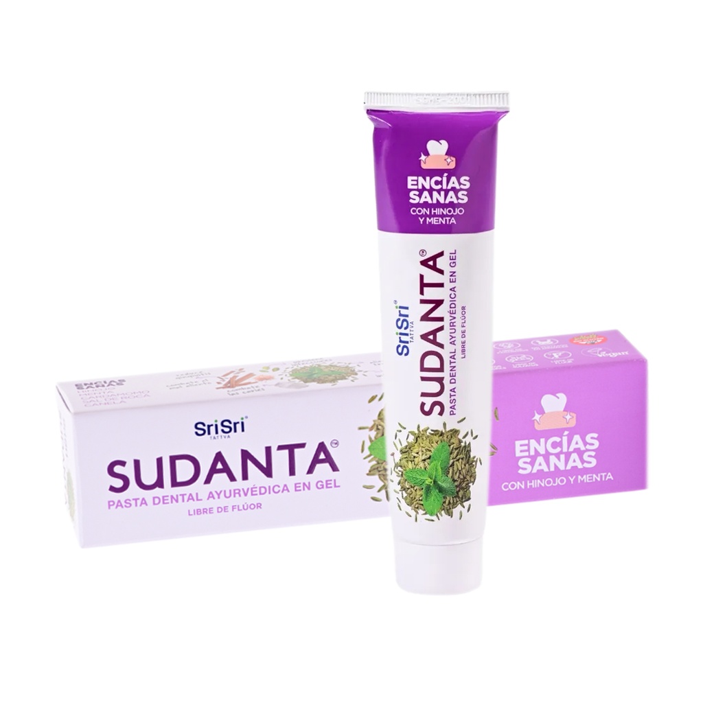 Pasta dental ayurvedica en gel Sudanta Encias sanas con hinojo y menta x 50grs x 10u - Sri Sri