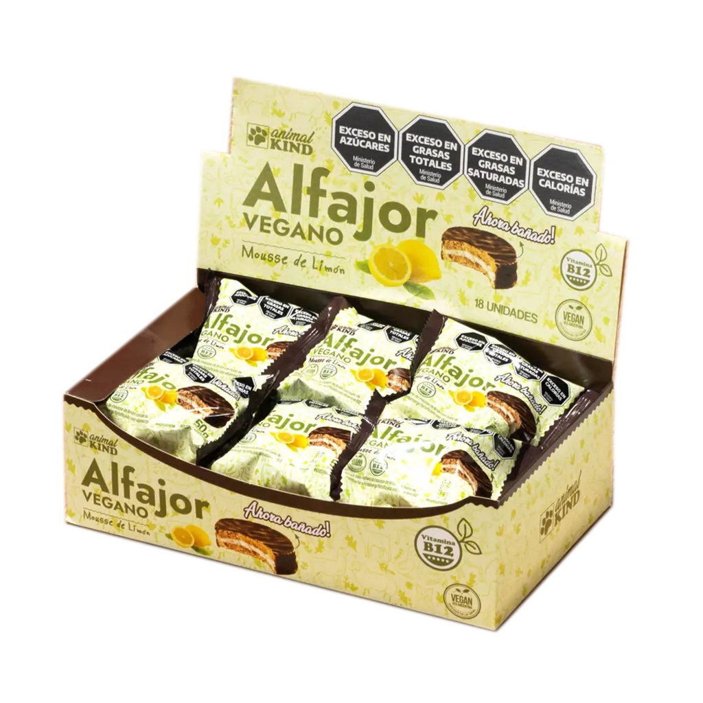 Alfajor Vegano Mousse Limon Animal Kind Bañado x 42gr x 18u x 12 cajas
