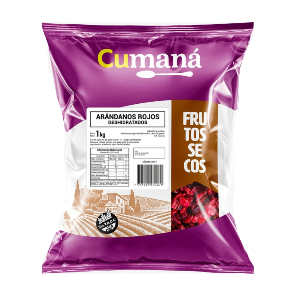 Arandanos Rojos Deshidratados Azucarados x 1kg x 1u - Cumana