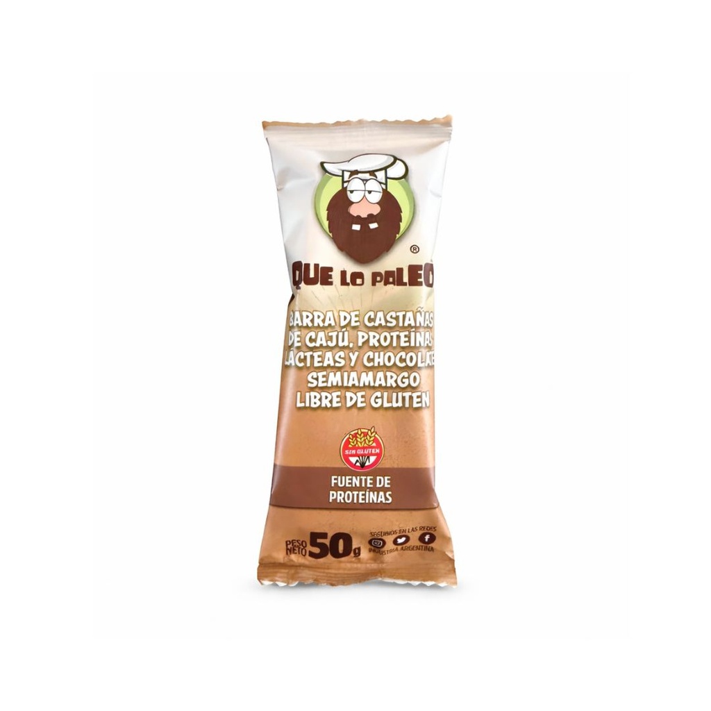 Barritas de Castañas de Caju y Chocolate semiamargo x 50grs x 12u x 1 caja - Que lo paleo