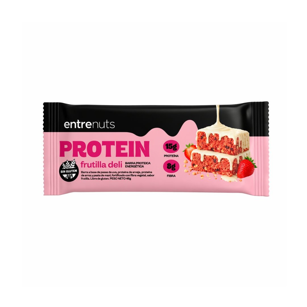 Barritas Proteicas Frutilla x 46grs x 10u x 1 caja - Entrenuts