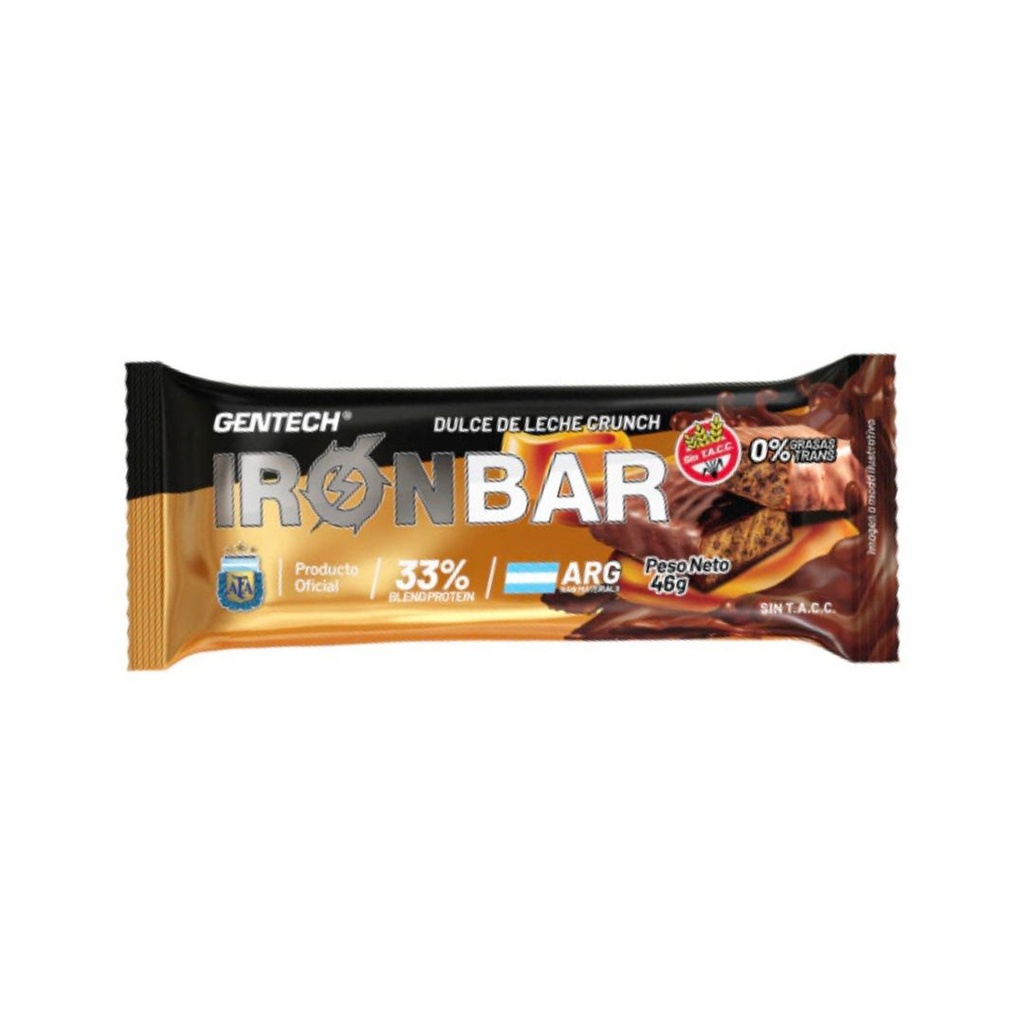 Barritas Proteicas Iron Bar sabor Dulce de Leche x 46grs x 20u x 1 caja - Gentech