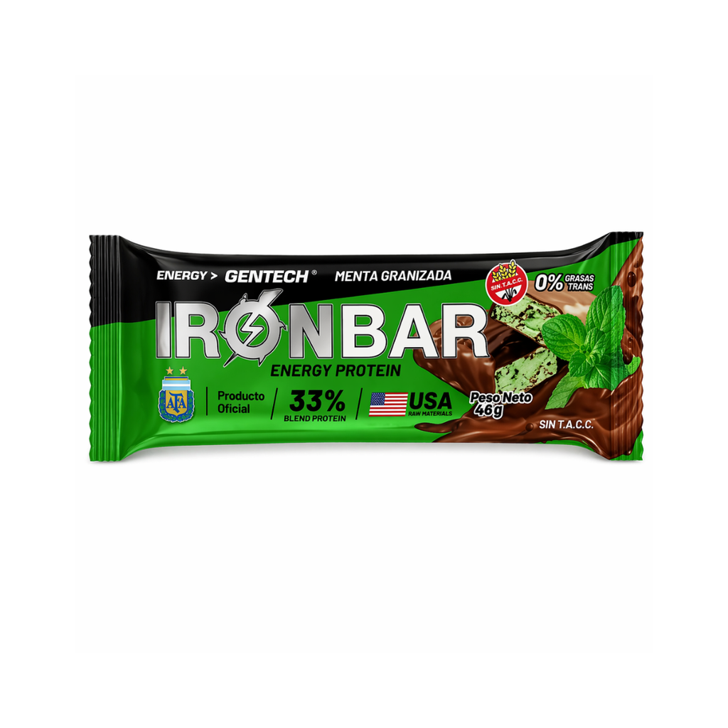 Barritas Proteicas Iron Bar sabor Menta Granizada x 46grs x 12u x 1 caja - Gentech