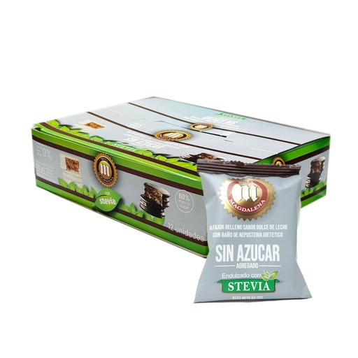 [BSASASDMCJ001] Alfajor negro sin azucar con dulce de leche y stevia x 60grs x 12u x 1 caja
