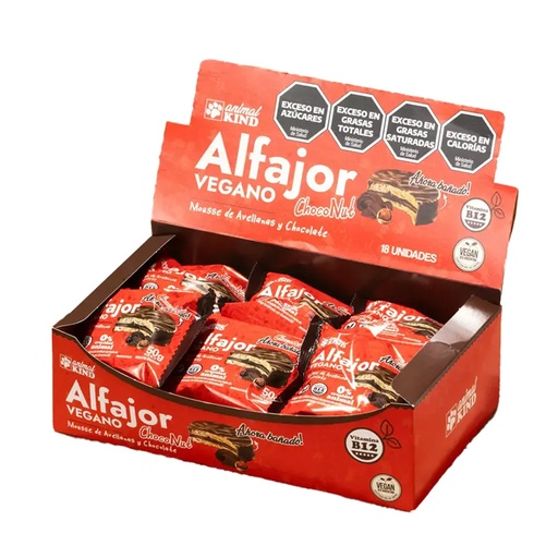 [BSAAKVA012] Alfajor Vegano Mousse Avellana Bañado semiamargo - Animal Kind x 42gr x 18u x 12 cajas 