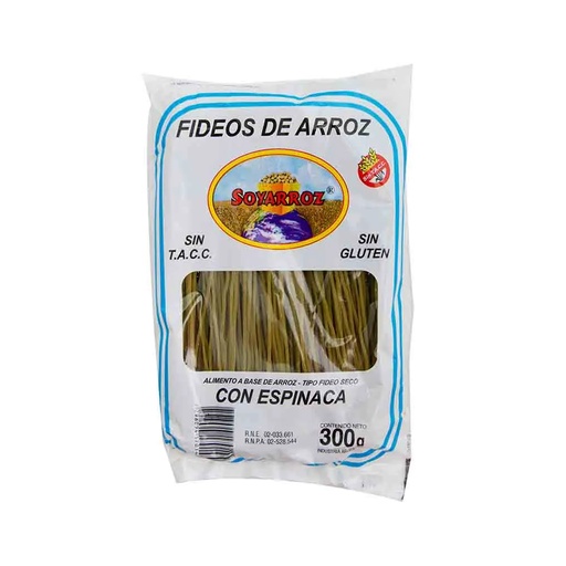 [VARFASAE30012] Fideos de Arroz Soyarroz Espinaca x 300grs x 12u 